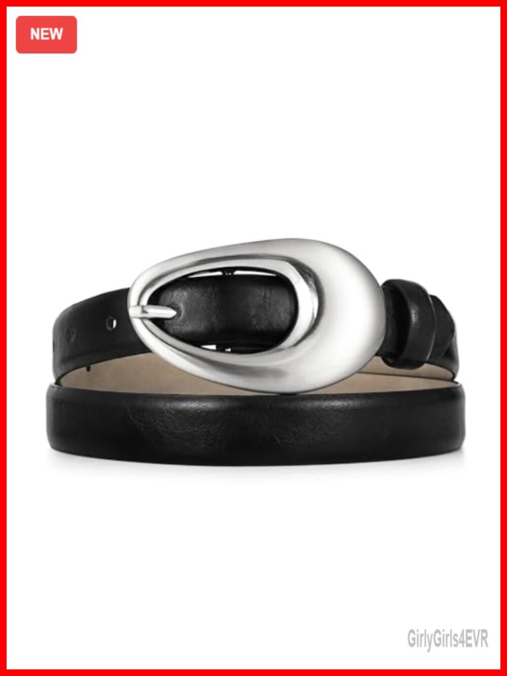 Synthetic Leather Waist Belt with Shiny Silver Oval Buckle